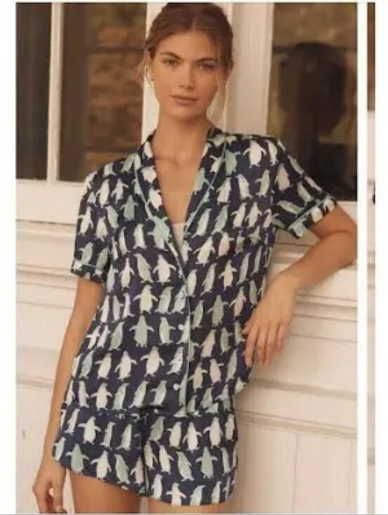 Anthropologie Other - Anthropologie LyreBird 2-Piece Silky Pajama Top & Shorts Set Penguin Print